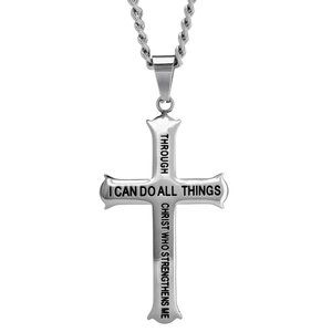 Men's Stainless Steel Philippians 4:13 Cross Necklace